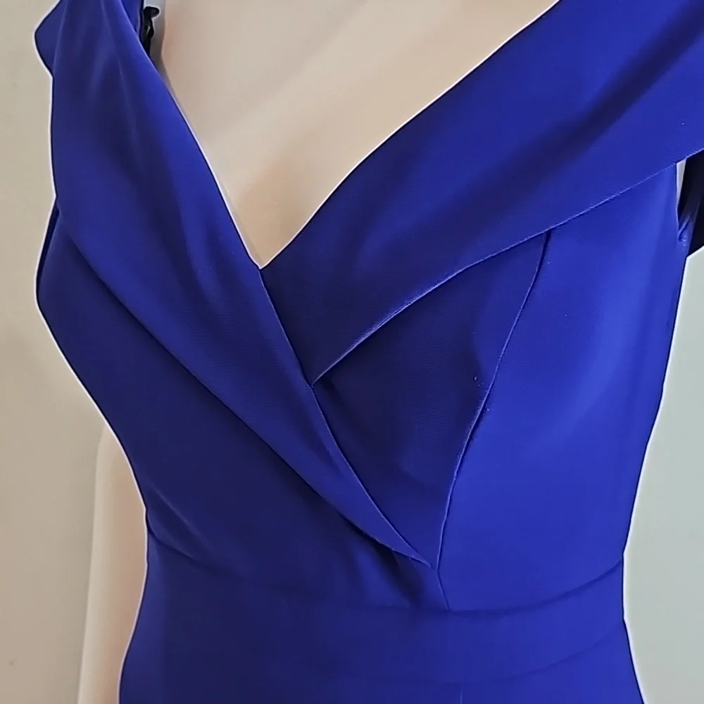 Xscape Cocktail Purple Blue Off-The-Shoulder V-Neck, Gown Siz 6